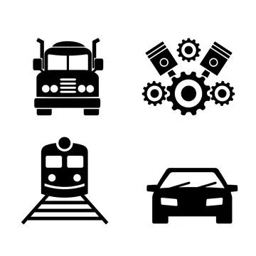 A set of vector transport icons in black. Stock Illustration