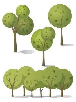 Set of vector tree and bush in carton style. Illustrazione stock