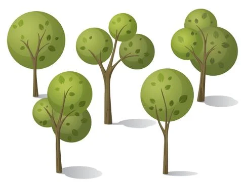 Set of vector tree and bush in carton style. Illustrazione stock