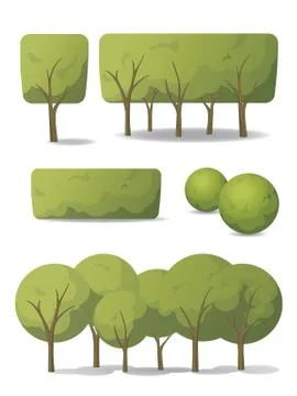 Set of vector tree and bush in carton style. Illustrazione stock