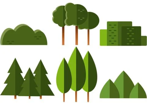 Set of vector trees and bushes in flat style Illustrazione stock