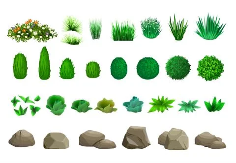 Set of vector trees bushes and stones Stock Illustration