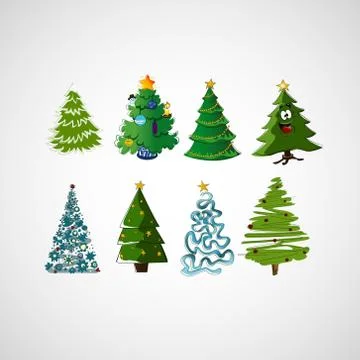 Set of vector trees on a light background Stock Illustration