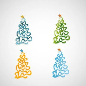 Set of vector trees on a light background Stock Illustration