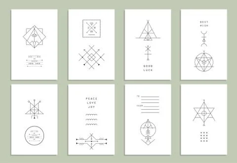 Set of vector trendy cards with geometric icons. Alchemy symbols collection.  Stock Illustration