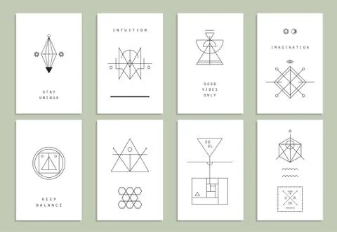 Set of vector trendy cards with geometric icons. Alchemy symbols collection.  Stock Illustration