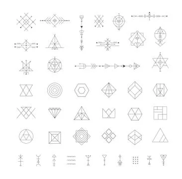 Set of vector trendy geometric icons. Alchemy symbols collection. Religion, p Stock Illustration