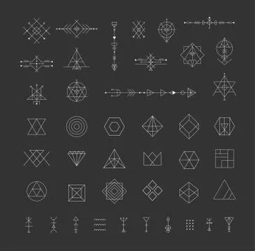 Set of vector trendy geometric icons. Alchemy symbols collection. Religion, p Stock Illustration