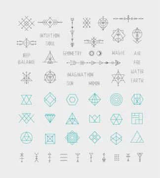 Set of vector trendy geometric icons. Alchemy symbols collection. Religion, p Stock Illustration
