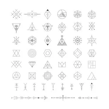 Set of vector trendy geometric icons. Alchemy symbols collection. Religion, p Stock Illustration