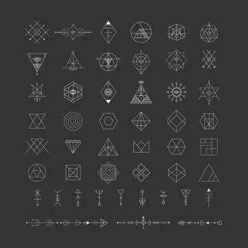 Set of vector trendy geometric icons. Alchemy symbols collection. Religion, p Stock Illustration