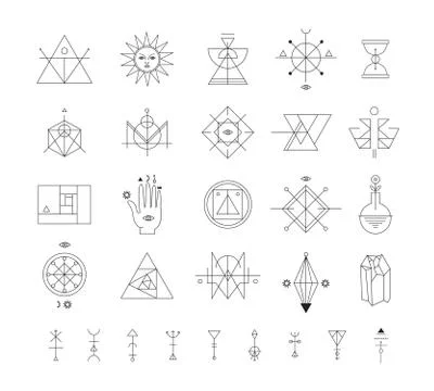 Set of vector trendy geometric icons. Alchemy symbols collection. Religion, p Stock Illustration