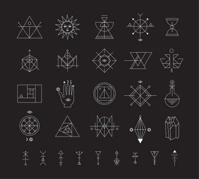 Set of vector trendy geometric icons. Alchemy symbols collection. Religion, p Stock Illustration