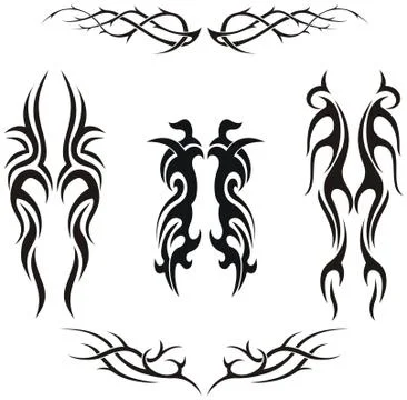 Set of vector tribal tattoos, elements for your design Stock Illustration