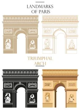 Set of vector Triumphal arch (Landmark of Paris) Illustrazione stock