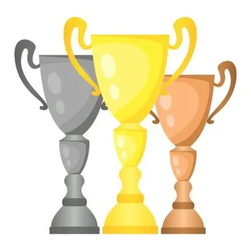 Set of vector trophy champion cups in gold, silver and bronze Stock-Illustration