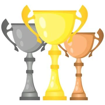 Set of vector trophy champion cups in gold, silver and bronze Stock Illustration