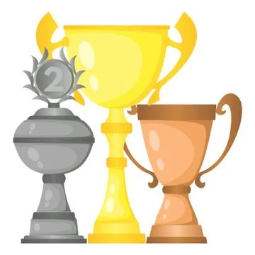 Set of vector trophy champion cups in gold, silver and bronze Stock Illustration