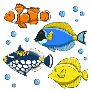 Set of vector tropical fish. Isolated objects. Stock Illustration