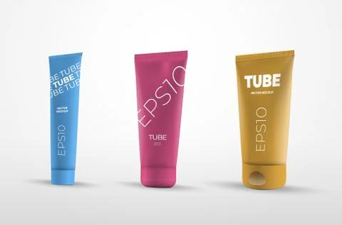 Set of vector tubes isolated on a white background in yellow, pink and blue. Stock Illustration