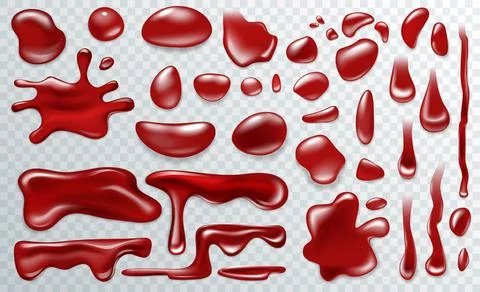 Set of vector various realistic detailed bloodstain splatter, blood or paint Illustrazione stock