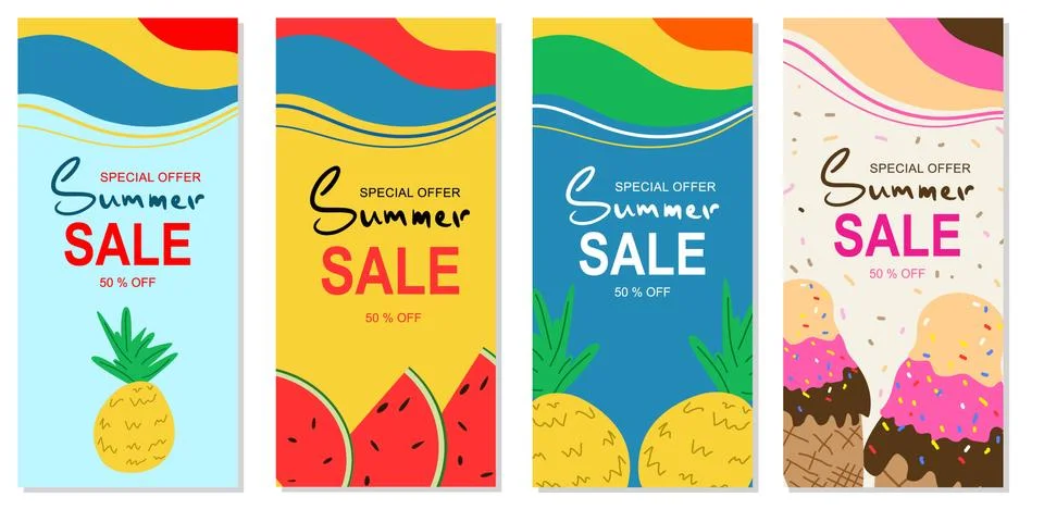 A set of Vector vertical illustrations of the summer sale banner for your store Stock Illustration