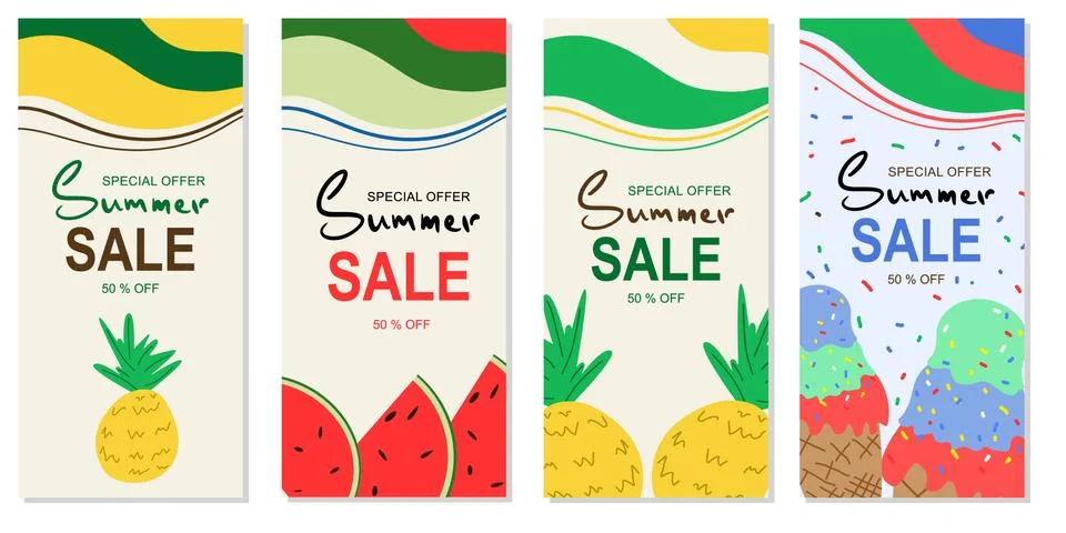A set of vector vertical illustrations of the summer sale banner for your store Stock Illustration