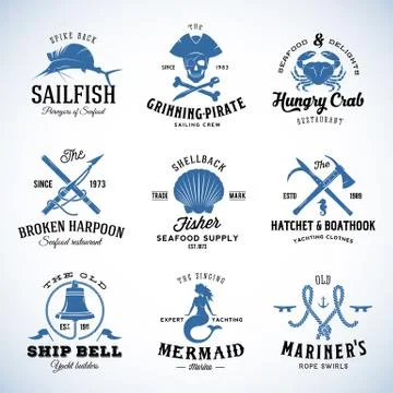 Set of Vector Vintage Nautical and Marine Labels, Signs or Logo Templates Which Illustrazione stock