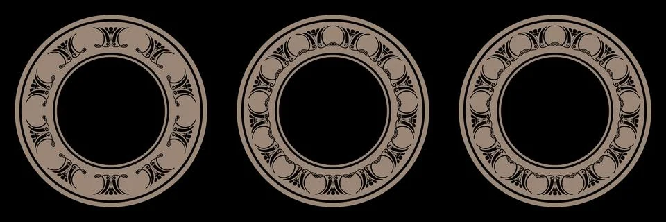 Set of vector vintage round frames. Greek floral meander, palmette. Endless  库存插图