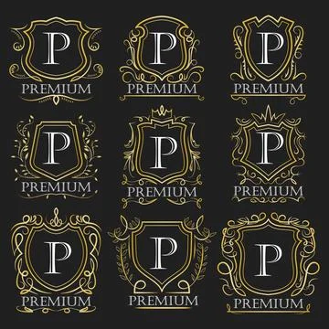 Set of vector vintage royal shields. Antique heraldry. Decorative decoration. Stock Illustration