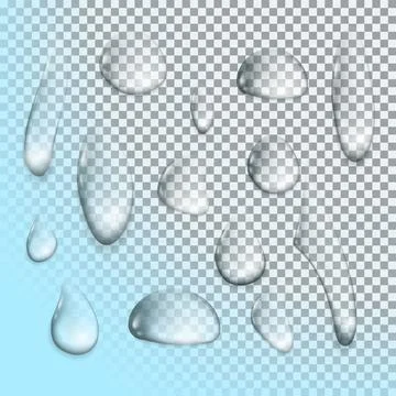 Set of vector water droplets on isolated background. Stock Illustration