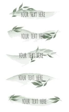 Set of Vector watercolor brush lines with leaves. Design elements. Illustrazione stock