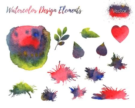 Set of vector watercolor design elements. 스톡 일러스트