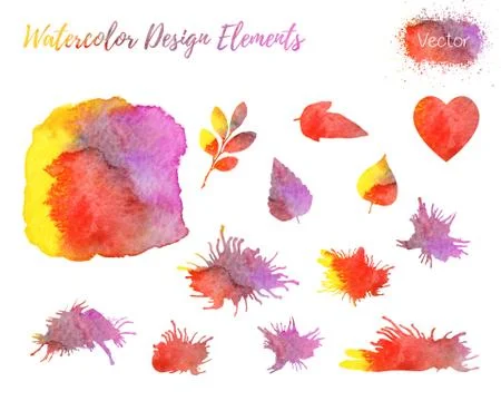 Set of vector watercolor design elements. Stock Illustration