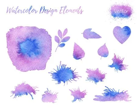 Set of vector watercolor design elements. Stock Illustration