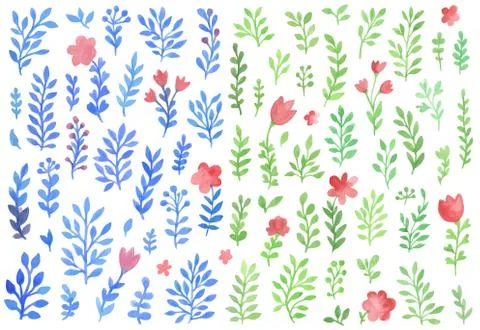 Set of vector watercolor florals Stock Illustration