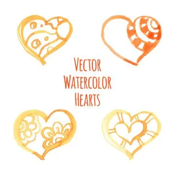 Set of Vector Watercolor Hearts Stock Illustration