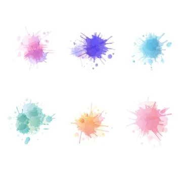 Set of vector watercolor splash blots. Multicolored paint stains collection. Ilustración de archivo