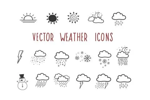 A set of vector weather icons. Doodle-style badge. Illustration by hand. Stock Illustration