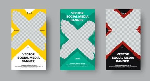 Set of vector web banners for stories with cross grunge elements. Illustrazione stock