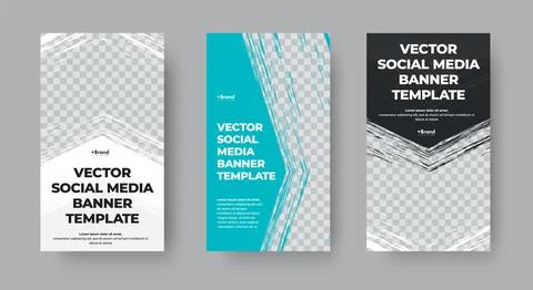 Set of vector web banners for stories with arrow grunge elements. Vertical te Illustrazione stock