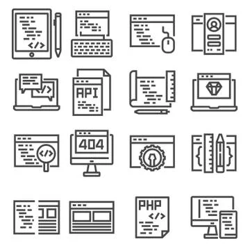Set of vector web development line icons. Stock Illustration