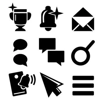 A set of vector web icons in black. Stock Illustration
