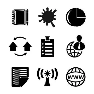 A set of vector web icons in black. Stock Illustration