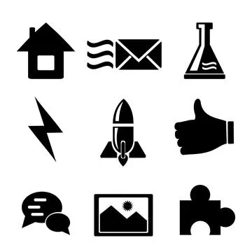 A set of vector web icons in black. Stock Illustration