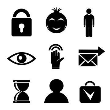 A set of vector web icons in black. Stock Illustration