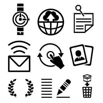 A set of vector web icons in black Stock Illustration