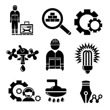 A set of vector web icons of the construction industry. Illustrazione stock