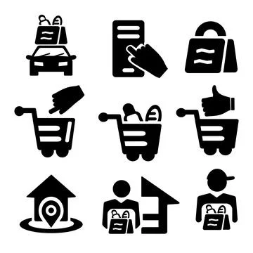 A set of vector web icons for ordering and delivering goods. Stock Illustration