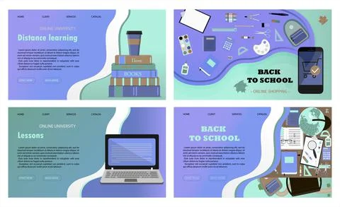 A set of vector websites for distance learning, online education and work. A Illustrazione stock
